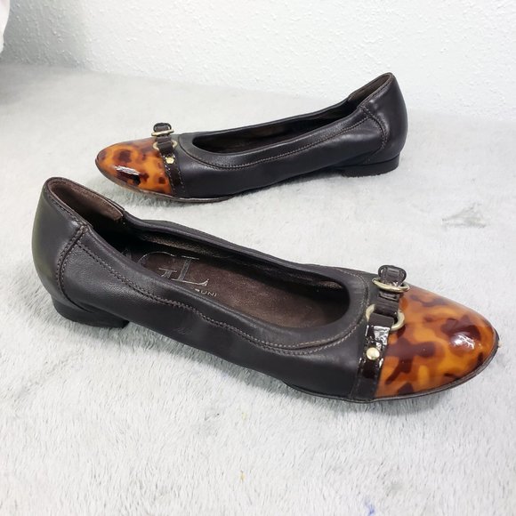 AGL Women's Italian Leather Leopard Print Toe Ballet Flats Slip On Loafers Shoes - Picture 2 of 14